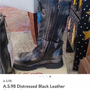 A.S.98 Black Distressed Leather Lace-Up Zip Combat Boots
